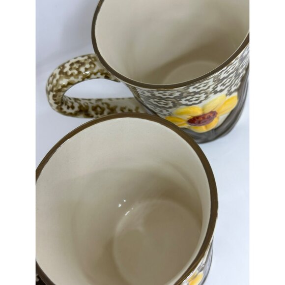 VTG Temp-Tations Old World Green Yellow Flower Coffee Mug Set of 2 12oz - Picture 4 of 8